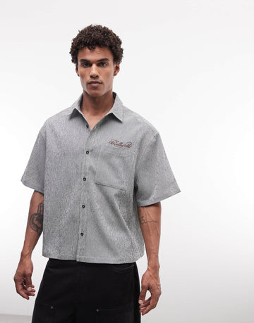 DESIGN boxy oversized mirco check shirt black