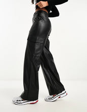 Load image into Gallery viewer, New Look faux leather cargo trousers black