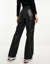 Load image into Gallery viewer, New Look faux leather cargo trousers black