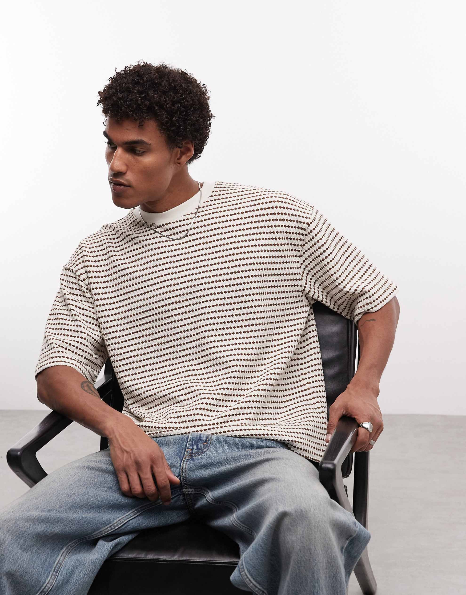 DESIGN heavyweight boxy oversized t-shirt striped brown textured fabric