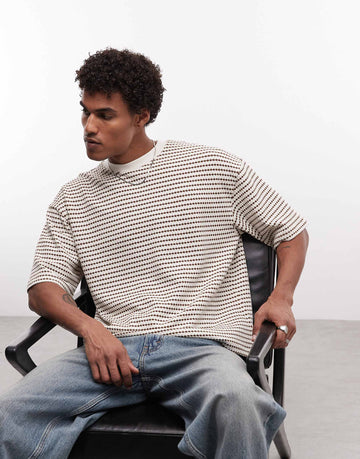 DESIGN heavyweight boxy oversized t-shirt striped brown textured fabric