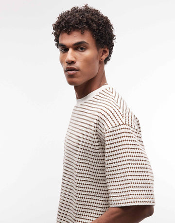 DESIGN heavyweight boxy oversized t-shirt striped brown textured fabric