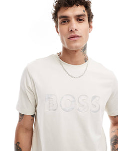 BOSS GREEN tee jagged t-shirt beige applique