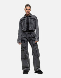 Good For Nothing co-ord jeans & denim jacket black acid wash