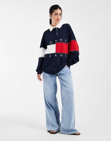 Tommy Jeans flag oversized rugby shirt navy