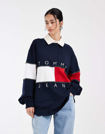 Tommy Jeans flag oversized rugby shirt navy