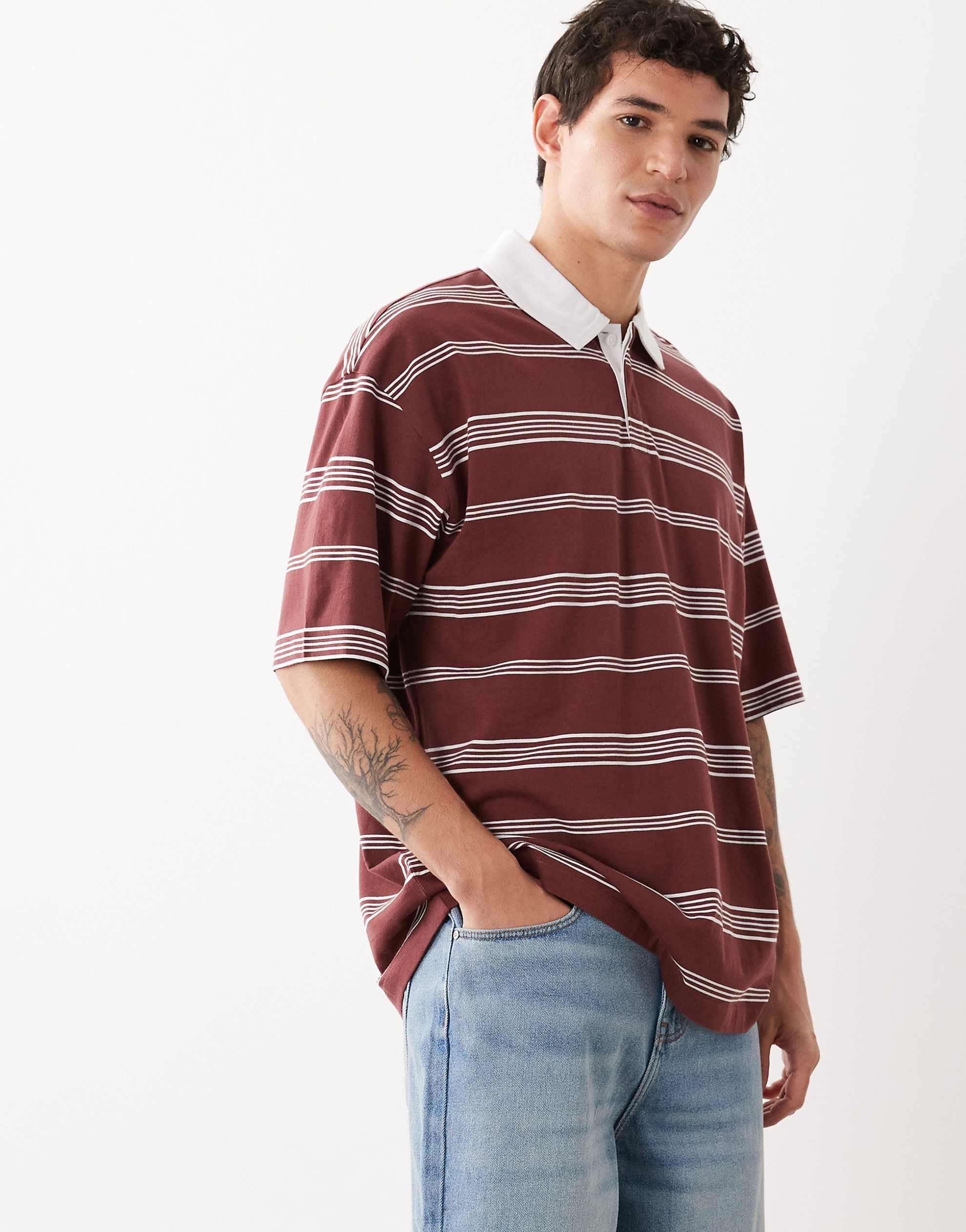 DESIGN oversized rugby polo red stripe