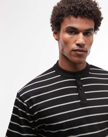 DESIGN relaxed t-shirt henley neck black striped
