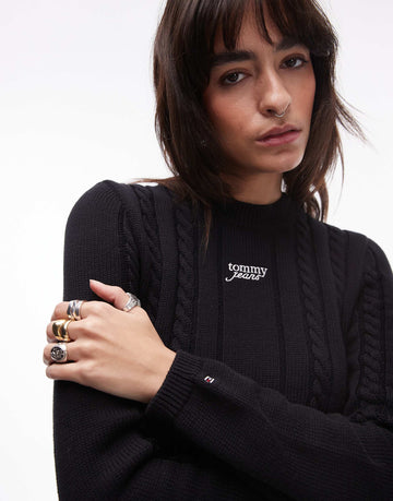 Tommy Jeans cable knit jumper black