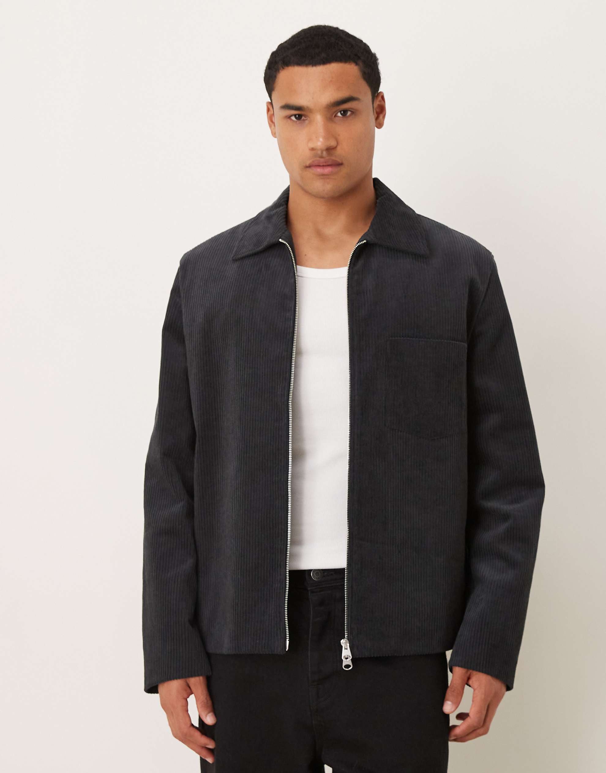 ARKET cord zip up jacket front pocket navy blue