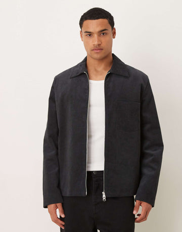 ARKET cord zip up jacket front pocket navy blue