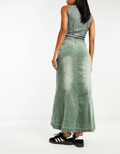 Emory Park denim seam detail maxi skirt olive green