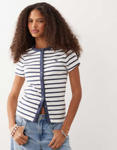 Load image into Gallery viewer, Abercrombie &amp; Fitch short sleeve button through icon t-shirt white stripe