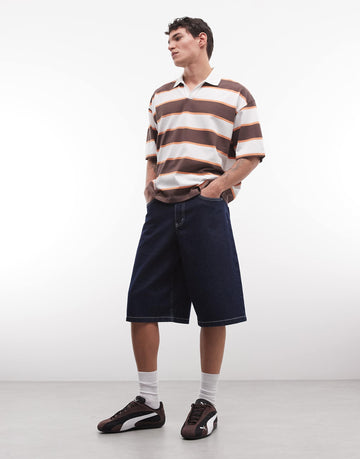 DESIGN heavyweight boxy oversized polo brown stripe