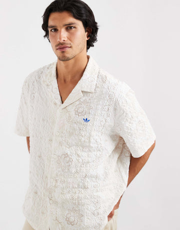 adidas Originals seersucker resort shirt off white floral