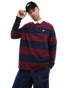 Tommy Jeans stripe rugby top navy burgundy