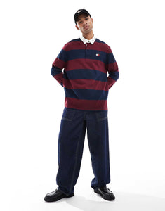 Tommy Jeans stripe rugby top navy burgundy