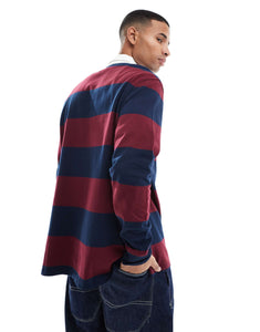 Tommy Jeans stripe rugby top navy burgundy