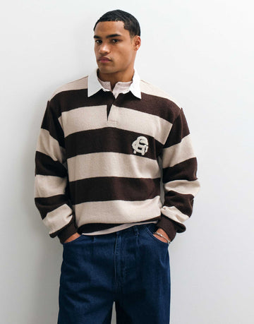 Cotton On boxy rugby polo mocha bold stripe