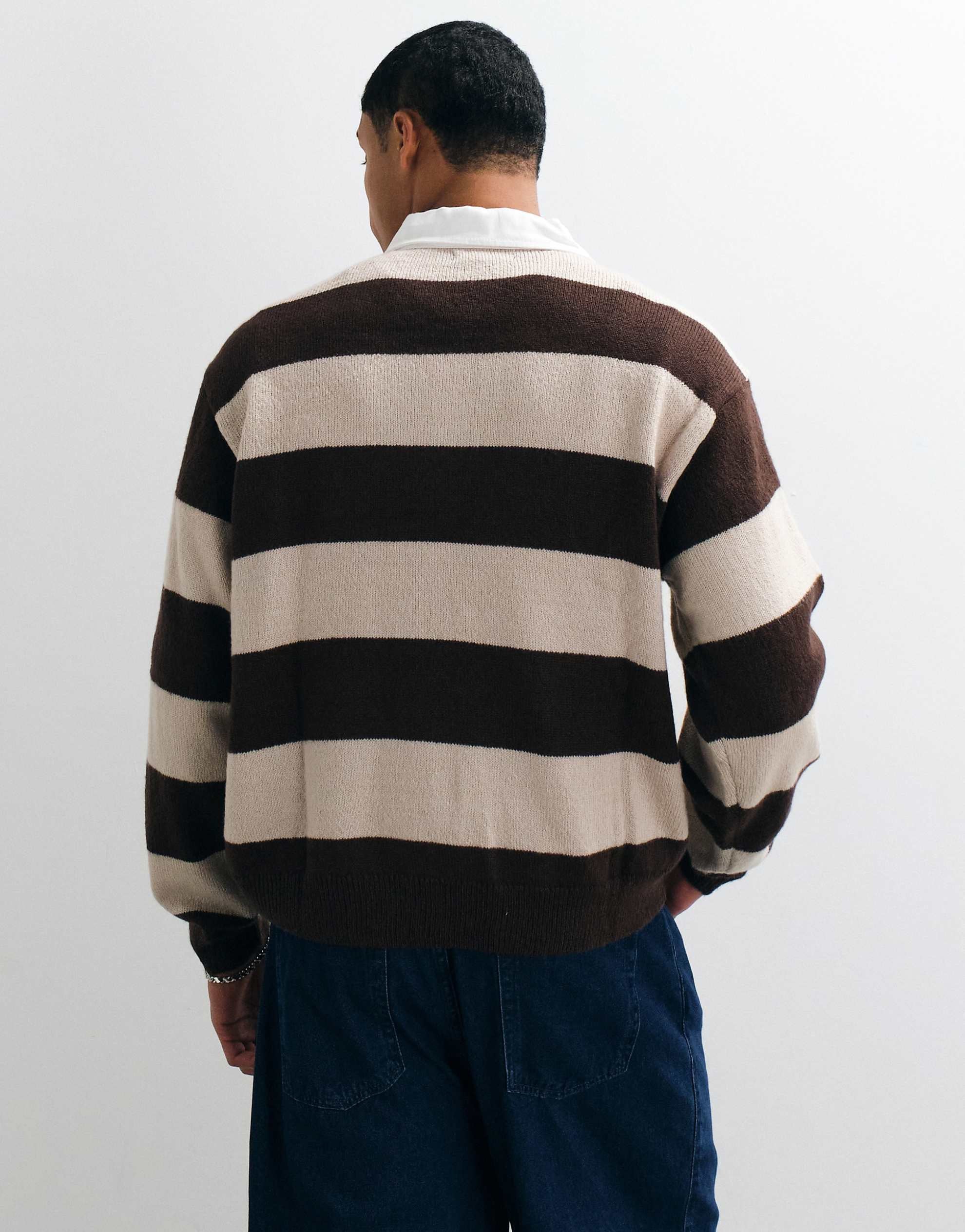 Cotton On boxy rugby polo mocha bold stripe