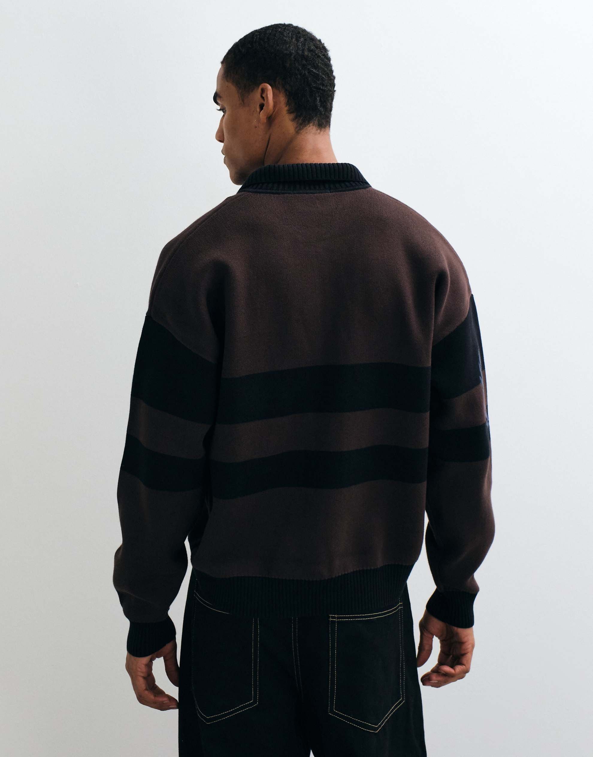 Fred Perry stripe graphic zip cardigan dark brown