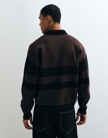 Fred Perry stripe graphic zip cardigan dark brown