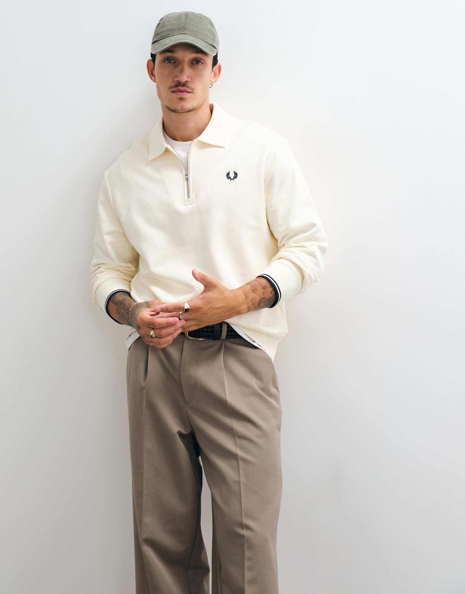 Fred Perry half zip collared sweatshirt ecru