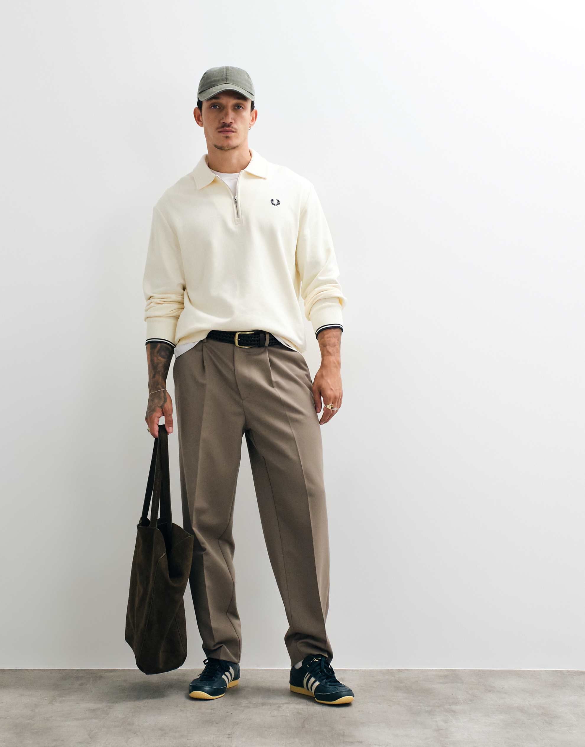 Fred Perry half zip collared sweatshirt ecru