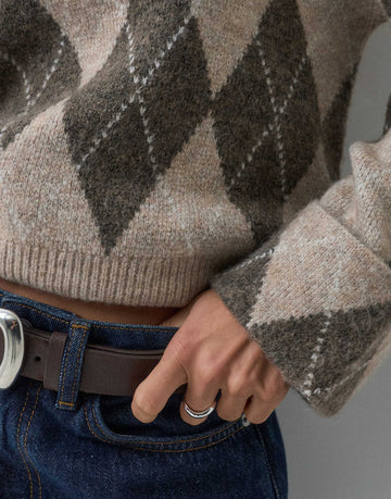 ONLY long sleeve argyle knit jumper beige