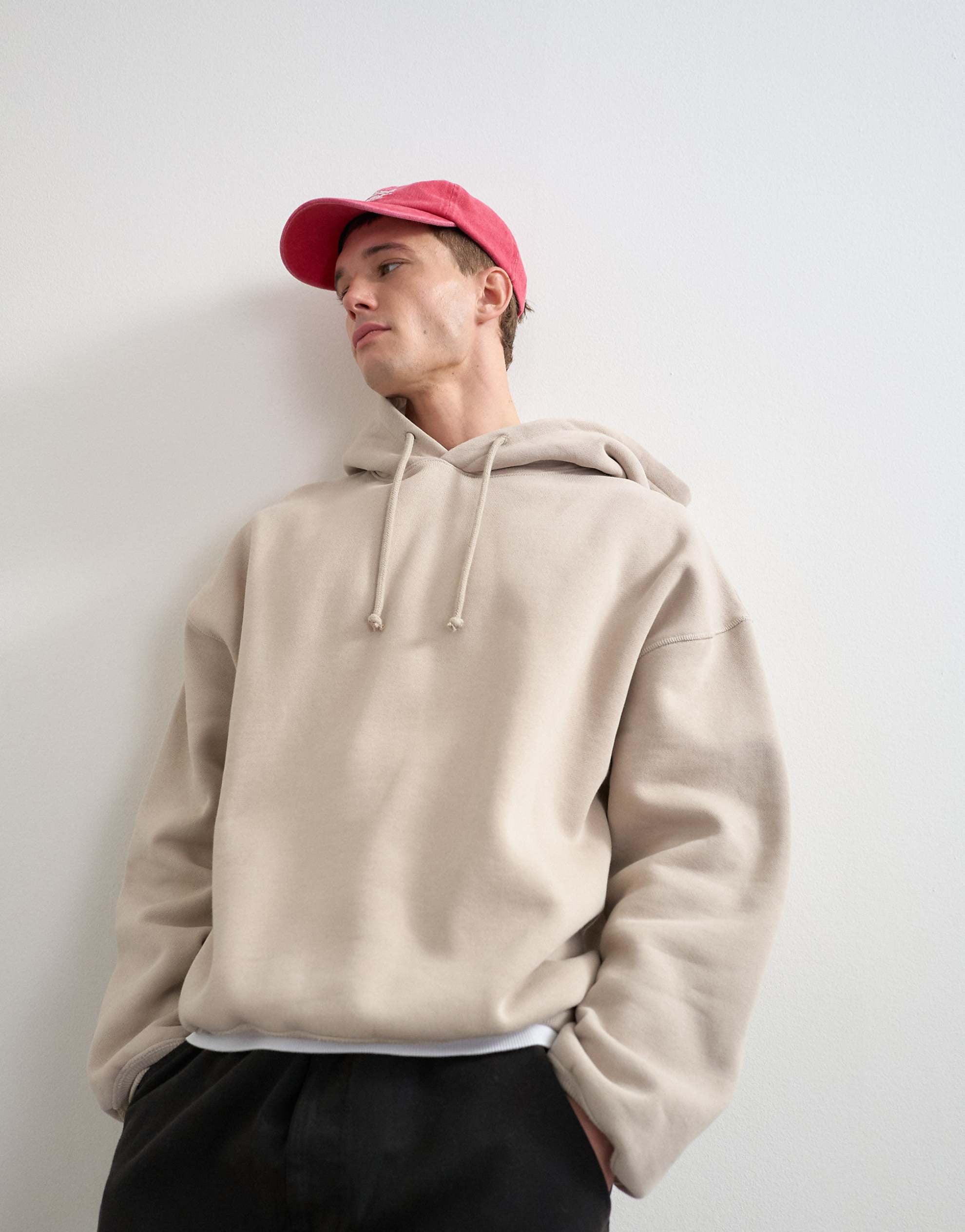 Topman boxy fit distressed hoodie washed stone