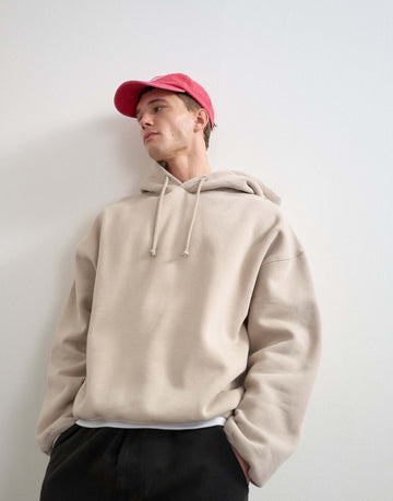 Topman boxy fit distressed hoodie washed stone