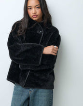 Load image into Gallery viewer, ARKET oversized faux shearling jacket funnel neck contrast edging black