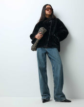 Load image into Gallery viewer, ARKET oversized faux shearling jacket funnel neck contrast edging black
