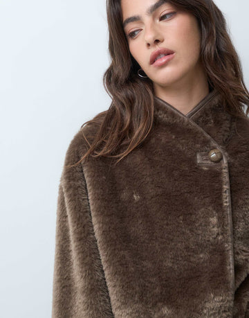 ARKET high neck fur coat mole brown
