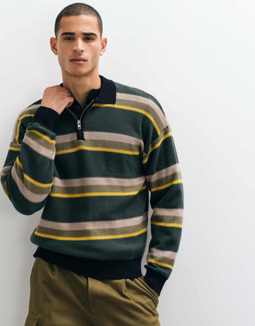 Redefined Rebel kelce stripe knit polo shirt beige