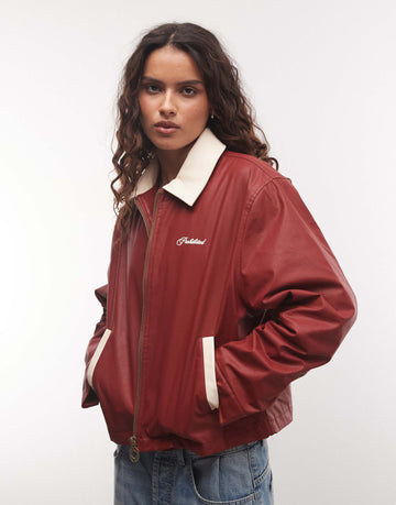 Prohibited patine waxed contrast collar Harrington jacket rusty red