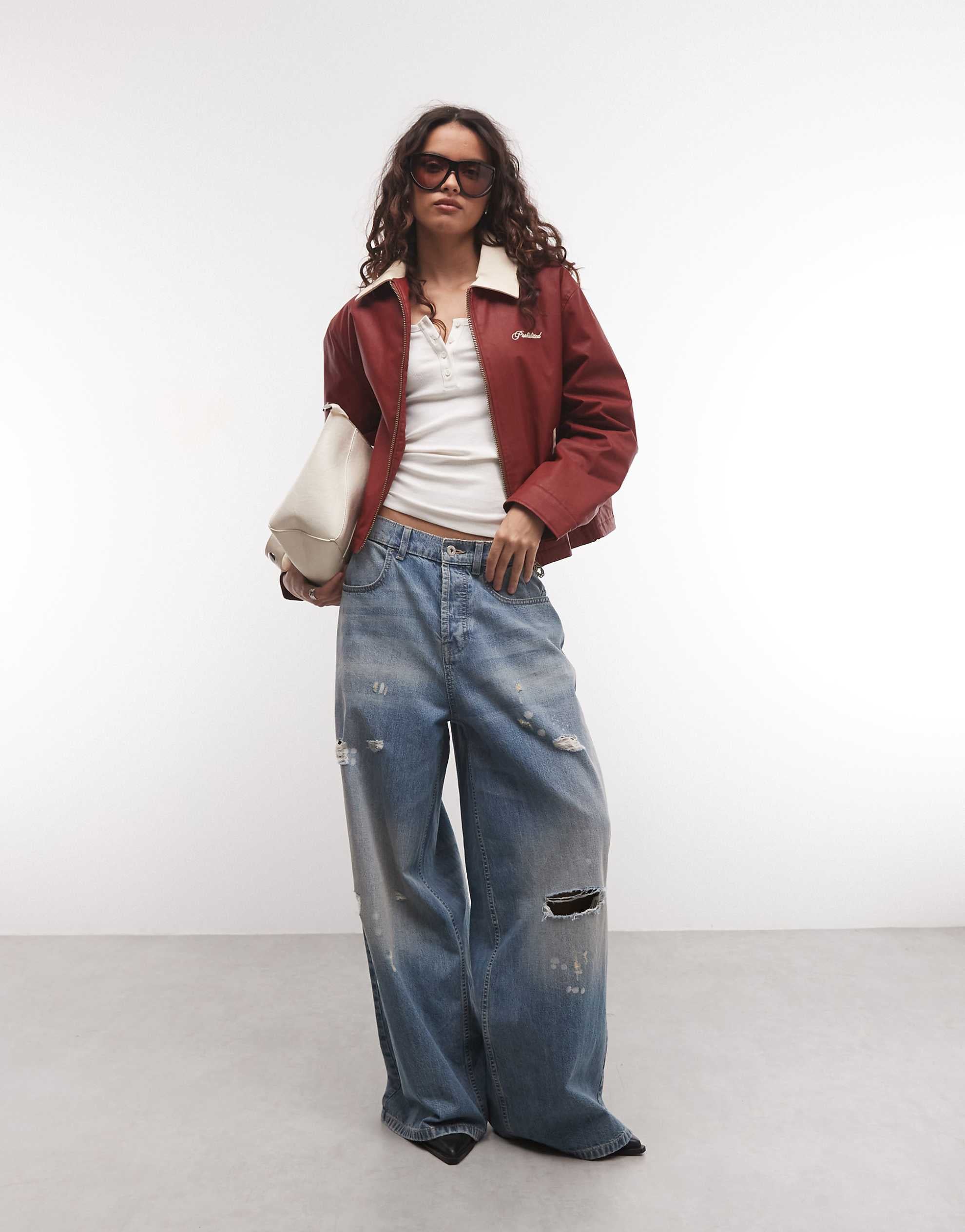 Prohibited patine waxed contrast collar Harrington jacket rusty red