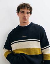 Load image into Gallery viewer, Prohibited kicker colour block stripe knit jumper navy