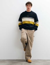 Load image into Gallery viewer, Prohibited kicker colour block stripe knit jumper navy