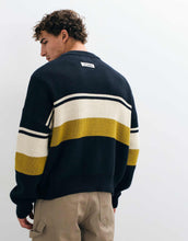 Load image into Gallery viewer, Prohibited kicker colour block stripe knit jumper navy