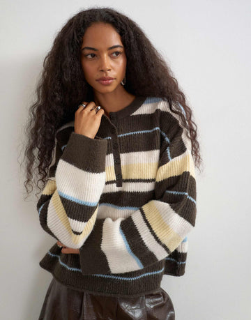 Topshop knitted easy Henley jumper multi