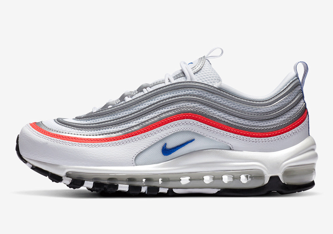 Nike Air Max 97 Metallic Silver Flash Crimson Racer Blue