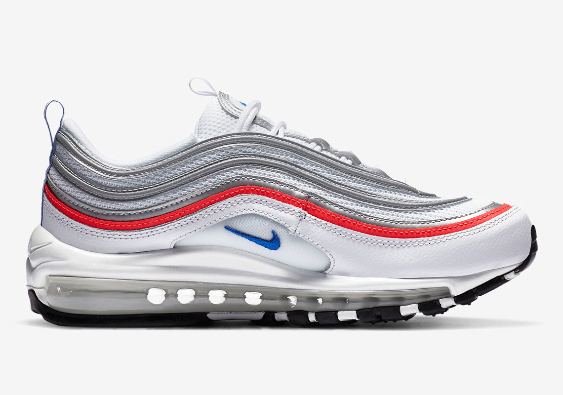 Nike Air Max 97 Metallic Silver Flash Crimson Racer Blue