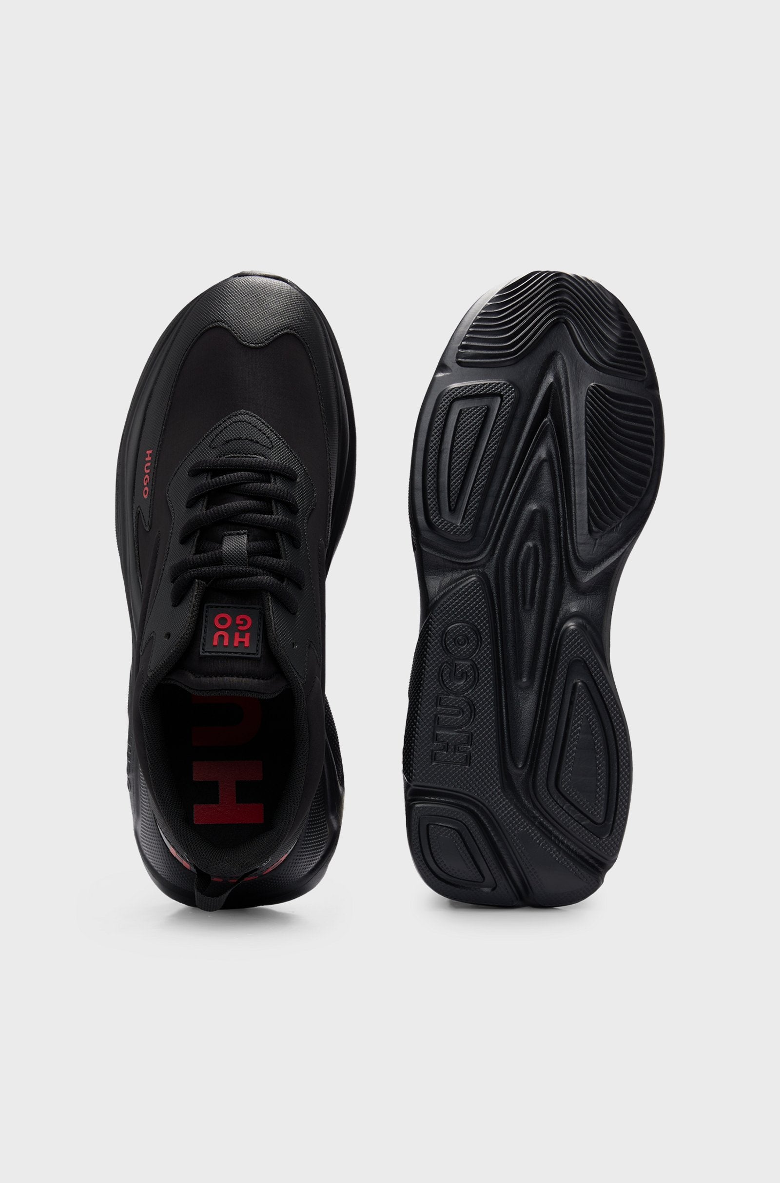 HUGO Mixed-material lace-up trainers faux leather Black