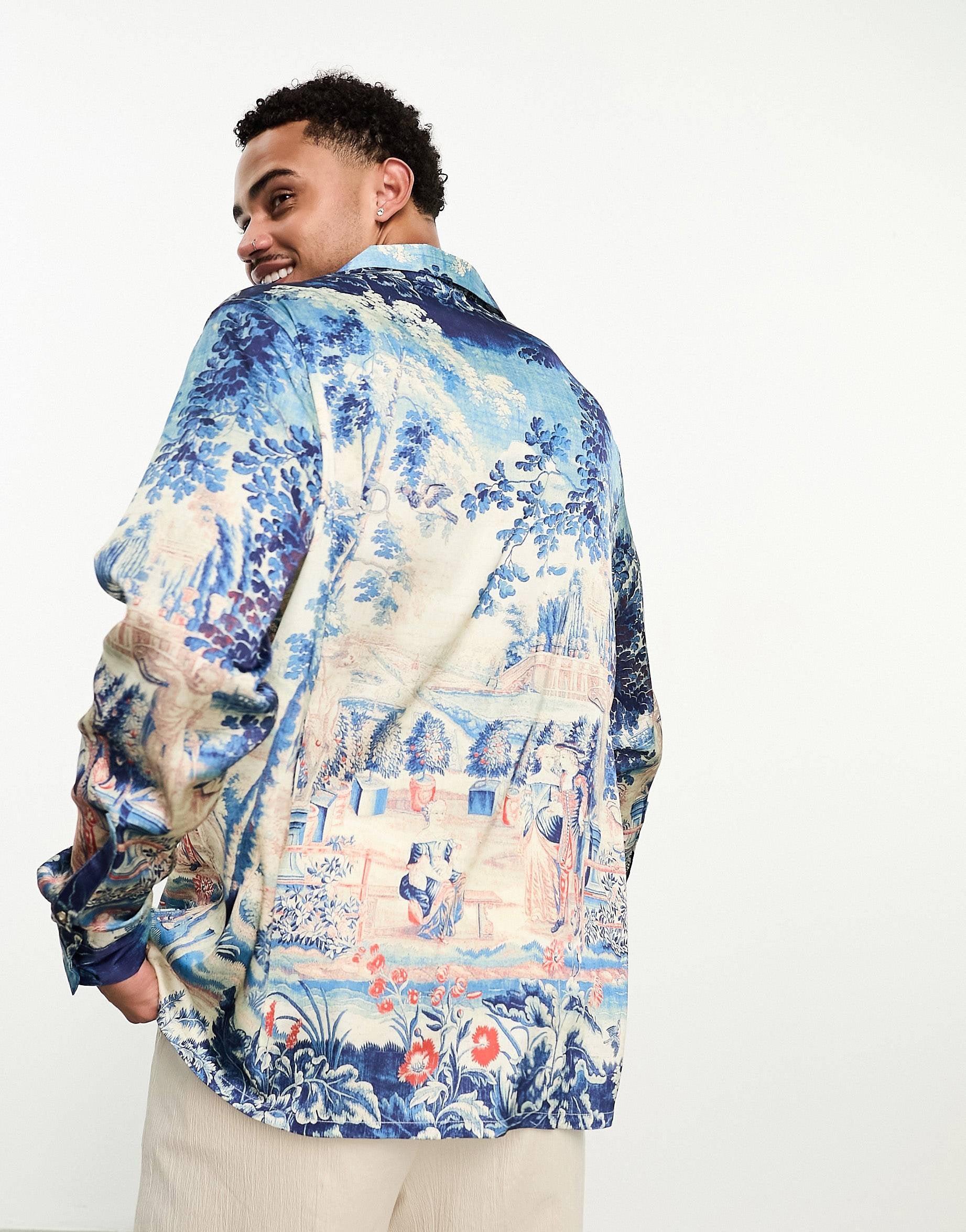 DESIGN relaxed revere satin shirt placement