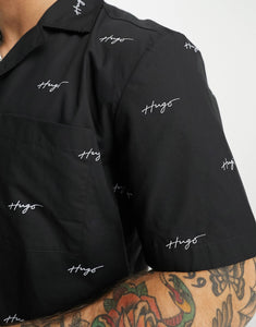 HUGO Ellino relaxed fit short sleeve shirt black over script