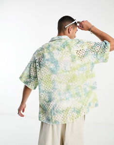 DESIGN boxy oversized shirt green blue tie dye