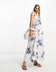 BOSS Orange Dard strap maxi dress off white floral print