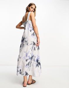 BOSS Orange Dard strap maxi dress off white floral print