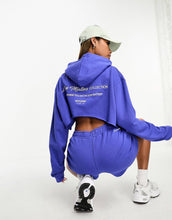 Load image into Gallery viewer, Sixth June logo crop hoodie blue